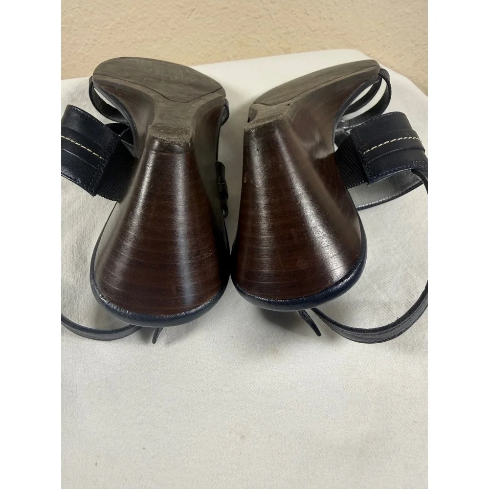 Talbots‎ Navy Blue Leather Wedge Sandals Strappy Slingback Brazil Womens 6.5 AA